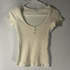 Billabong Ribbed Henley Short Sleeve Top Cream Size XS
